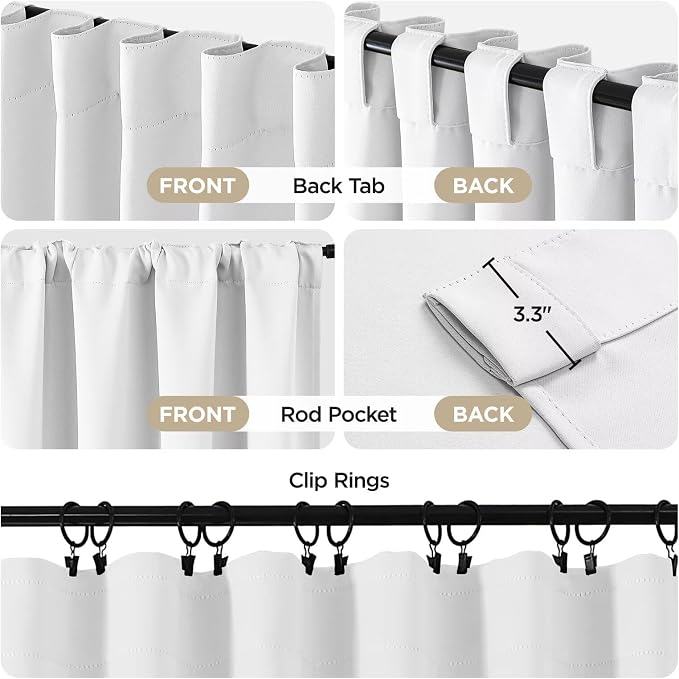 Joydeco 108 Inch 60% Blackout White Curtains 2 Panels, Elegant Semi Sheer - Image 3