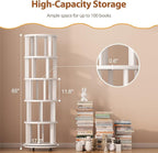 Muwuele Solid Wood Rotating Bookshelf on Wheels, 5 Tier, Round Revolving - Image 2