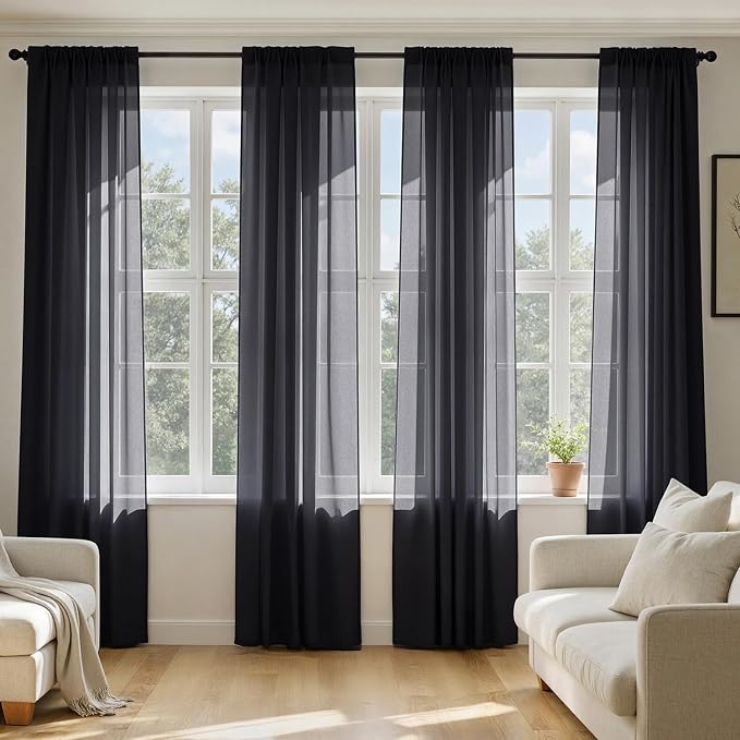 MIULEE Black Sheer Curtains 84 Inches Long 4 Panels 42 x 84 Inches | Light by MIULEE