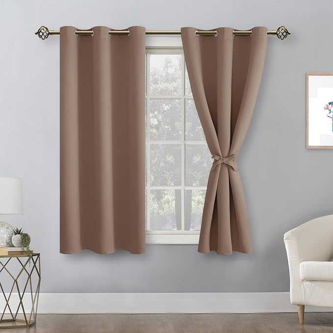 Short Blackout Curtains for Bedroom Cappuccino 42 x 45 Inch 2 Panel | Thermal - Image 8
