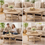 Hand Carved Wooden Octagon Coffee Table, Rustic Foldable Side Table Nightstand - Image 6