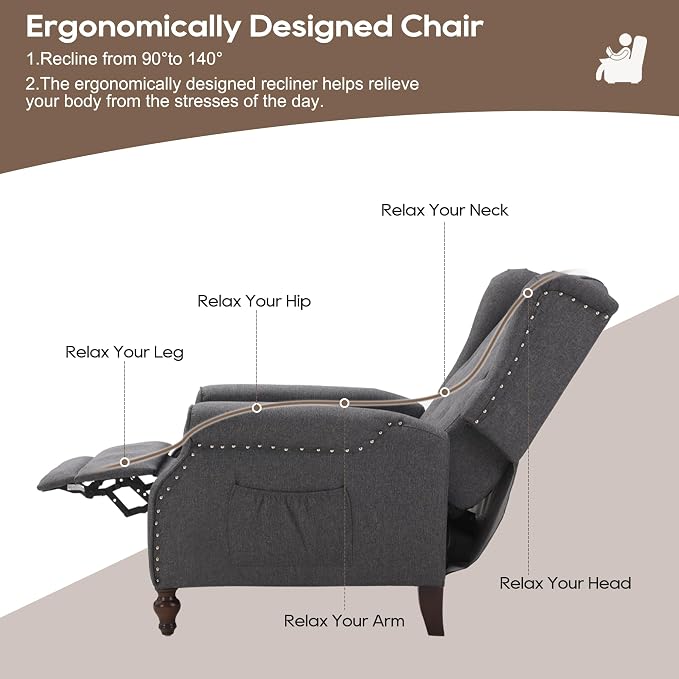 Wingback Recliner Chair with Massage and Heat, Wingback Recliner Tufted Fabric - Image 7
