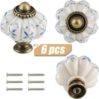 Ivory & Blue Pumpkin Knobs 6 Pack Ceramic Cabinet Knobs Vintage Drawer Pulls - Image 2
