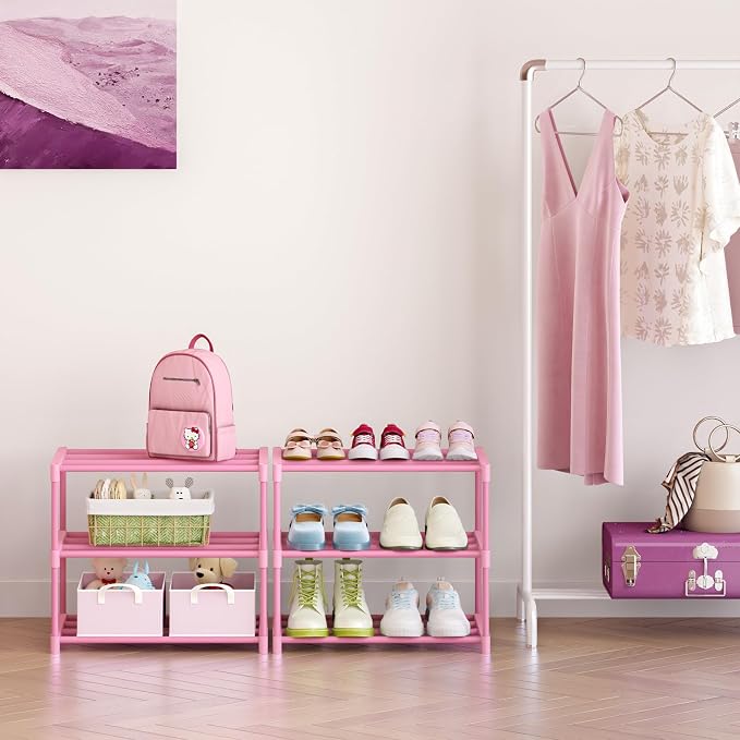 HITHIM 3-Tier Pink Shoe Racks for Women/Girls/Kids' Closet, Small Shoe Storage - Image 2