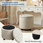 Furniliving Modern Round Storage Ottoman, Button Tufted Ottoman Foot Stools - Image 7