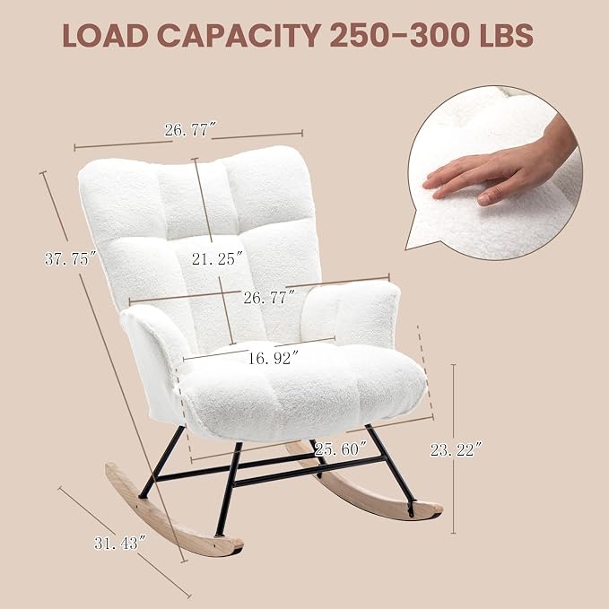 SAETSFEG Rocking Chair Nursery Teddy Upholstered Glider Rocker Rocking Accent - Image 2