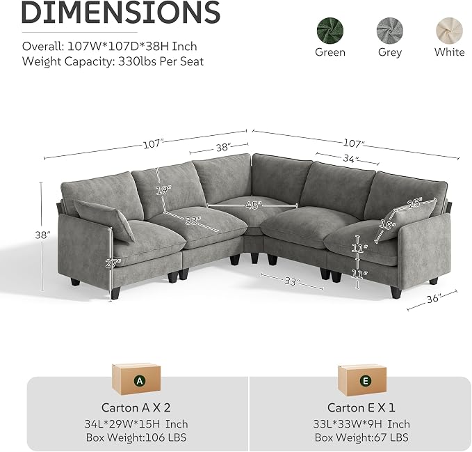 Ihanherry 107" Oversized V-Shaped Modular Sectional Sofa, Cloud Couch - Image 8