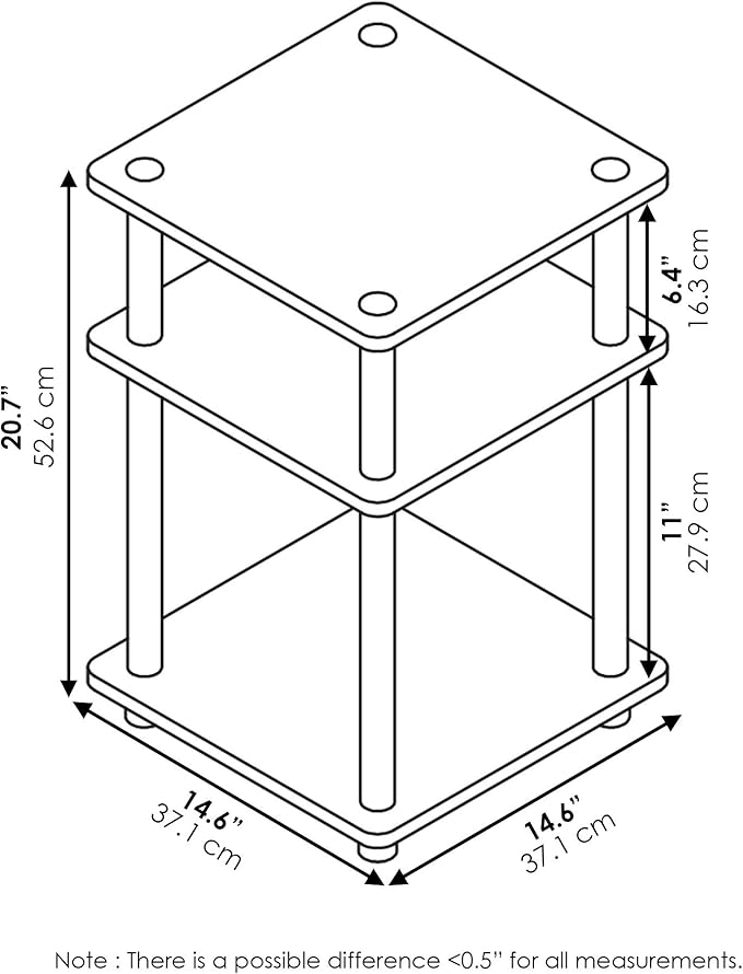 Furinno TURN-N-TUBE Side Table, 3-Tier Square Modern End Table, Open Shelves - Image 3