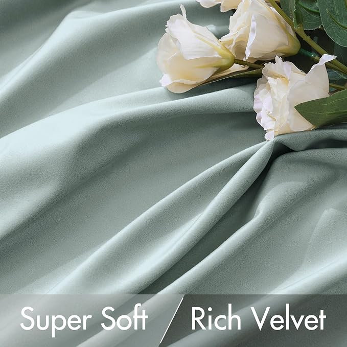 MIULEE Velvet Curtains 52x84 inches 2 Panels Misty Blue Blackout Curtains | - Image 4