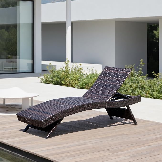 Folding Patio Chaise Lounge, Foldable Long Reclining Patio Seating Chairs by Asifom