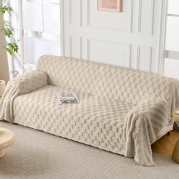 Fuzzy Brown Couch Cover for Sectional Sofa, Sofa Slipcover for 2 Cushion Couch - Image 2