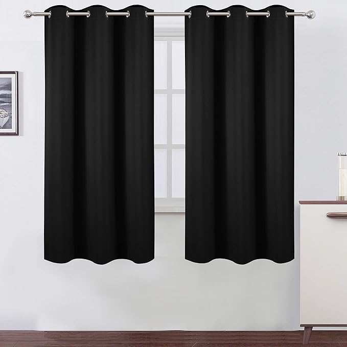 Black Blackout Curtains 34 x 63 Inch Length/Set of 2 Curtain Panels/Thermal by Lemomo