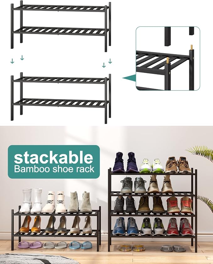 viewcare 2-Tier Black Bamboo Shoe Rack - Image 5