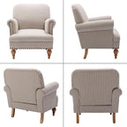 Khaki Striped Linen Fabric Accent Chairs Set of 2, Modern Farmhouse Upholstered - Image 9