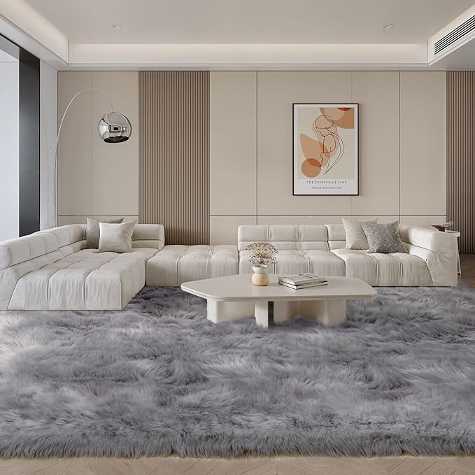 SERISSA 8x10 Fluffy Grey Faux Fur Area Rug - Image 5