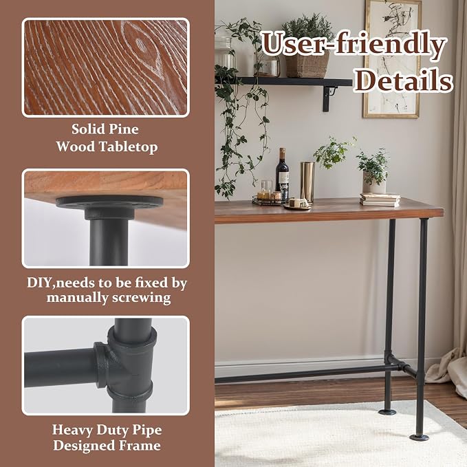 Rustic Dinner Table for Kitchen Dining Room 41.3inch Height Industrial - Image 4