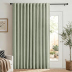 Faux Linen Total Blackout Sliding Door Curtains 90 Inches Long, Sage Green | by 100BlackoutShield