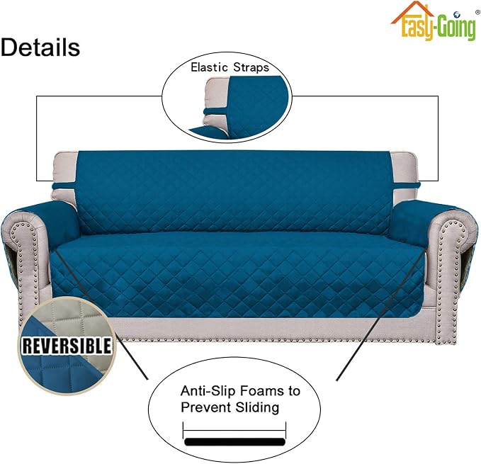 Easy-Going Reversible Couch Cover, Oversized Chair, Peacockblue/Beige | Machine - Image 3
