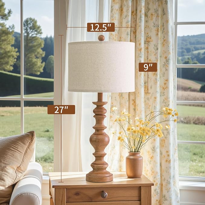 BOBOMOMO 27" Light Brown Table Lamps Set of 2, Large Farmhouse Resin Lamps - Image 4