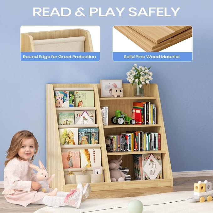 EXPERLAM Kids Bookshelf and Toy Storage Organizer, 4 Tier Wooden Kids Book Shelf - Image 4