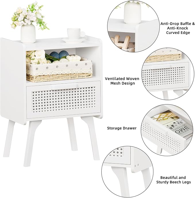 Lerliuo Rattan Nightstands Set of 2, Side Table - Image 8