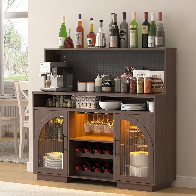 54" Coffee Bar Cabinet with Pegboard, Baskets & Movable Charging Station - Image 7