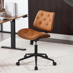 Armless Home Office Chair with Wheels, PU Leather Adjustable Height Computer - Image 4