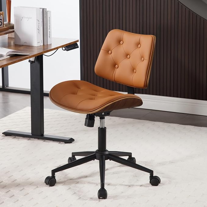 Armless Home Office Chair with Wheels, PU Leather Adjustable Height Computer - Image 4