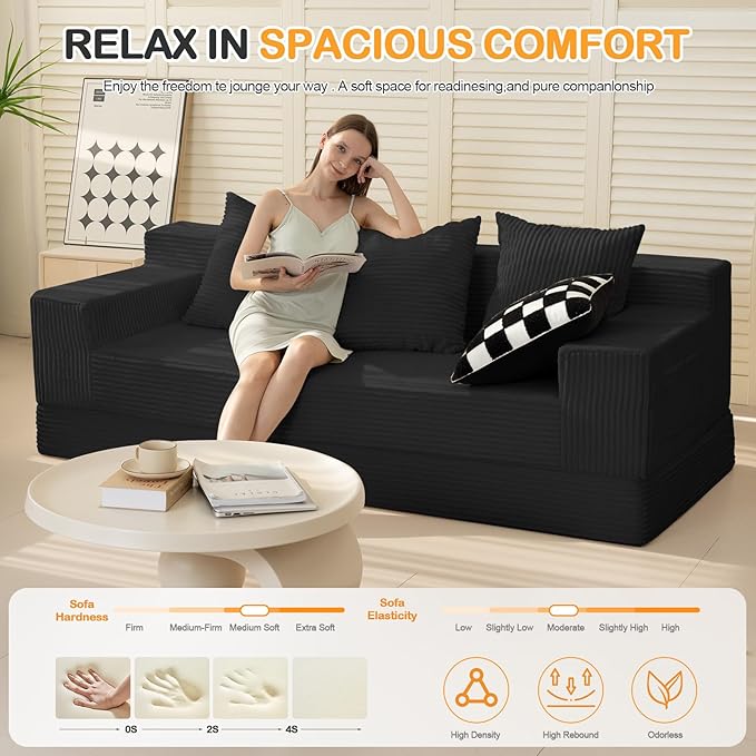 Erament 3 Seater Boneless Couch Sofa Bed, Compression Convertible Futon Floor - Image 5