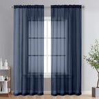 Navy Blue Sheer Curtains 78 Inches Long 2 Panels by OVZME