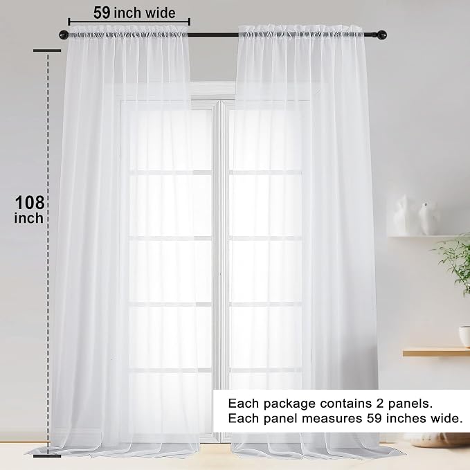 Sheer White Curtains 108 Inches Long - Image 2