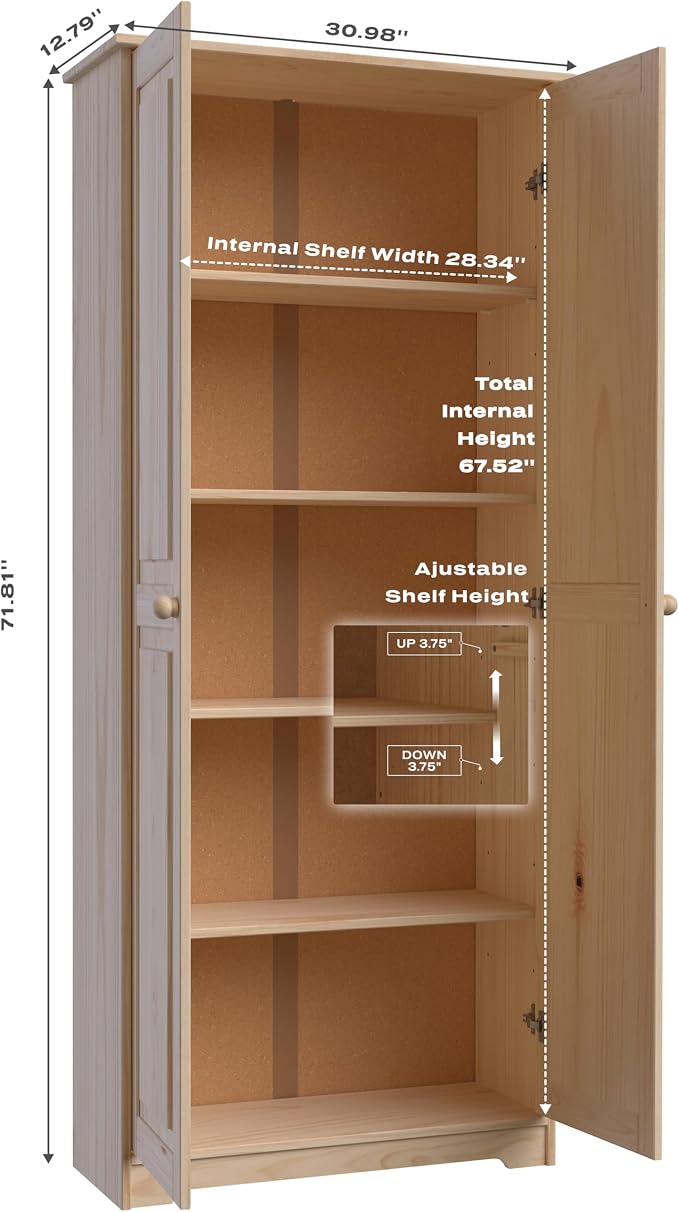 From the Tree Furniture Solid Pine Pantry Cabinet — 72" Tall Unfinished Kitchen - Image 2