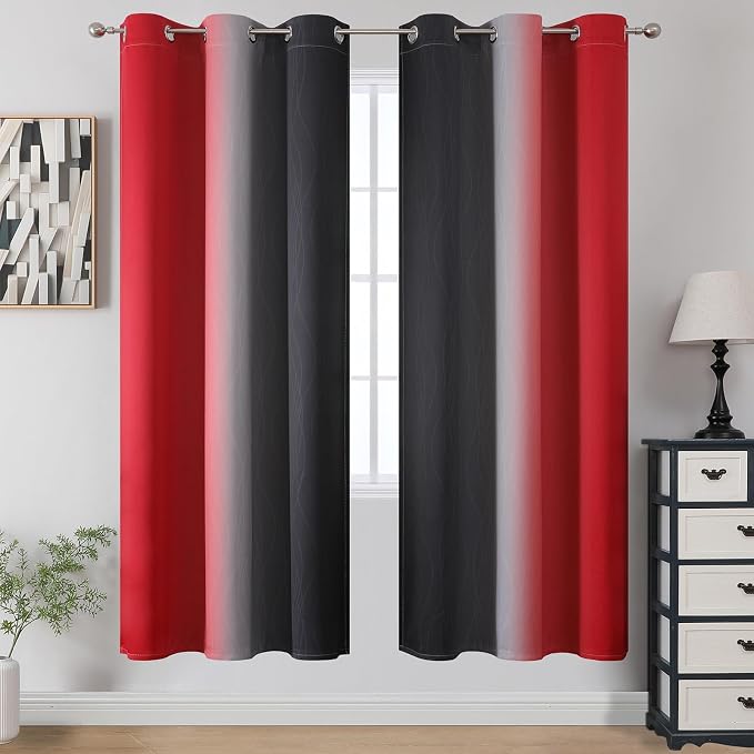 Red and Black Ombre Blackout Bedroom Curtains 72 Inch Long | Room Darkening - Image 2