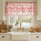 jinchan Ruffled Kitchen Valance Pom-Pom Voile Valance Curtains Sheer Shabby - Image 2