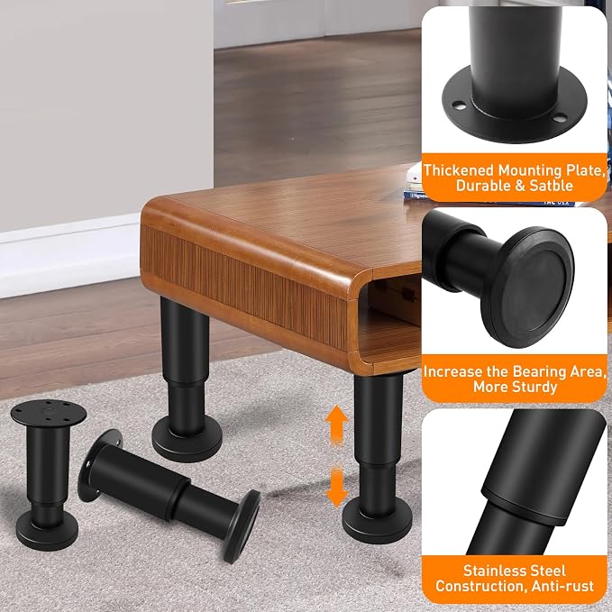 4 PCS Adjustable Round Furniture Legs 7-12.2 inch, Adjustable Height Metal - Image 4