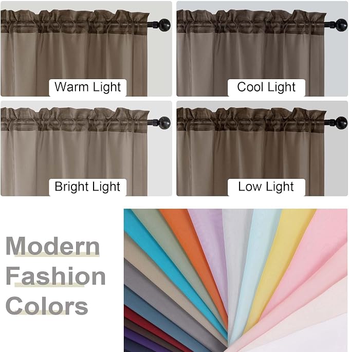 Sheer Chocolate Curtains for Bedroom Living Room 90 Inches Long 2 Panels Set - Image 6