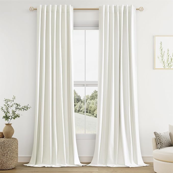 Ivory 100% Blackout Curtains 132 Inch Length 2 Panels Set by Guken