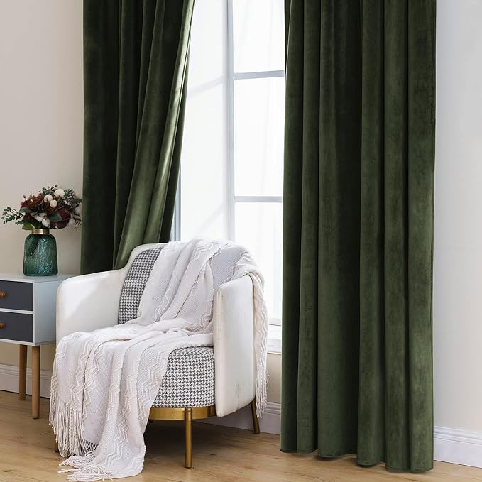 MIULEE Velvet Curtains 52x108 inches 2 Panels Olive Blackout Curtains | Luxury - Image 7
