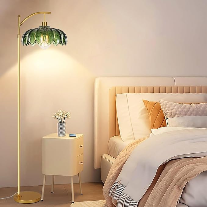 ZECOXOL Gold Floor Lamps for Living Room Vintage Green Floor Lamp - Image 3