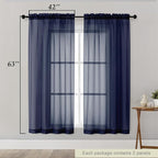 Sheer Navy Blue Curtains for Bedroom Living Room 63 Inch Length 2 Panels - Image 2