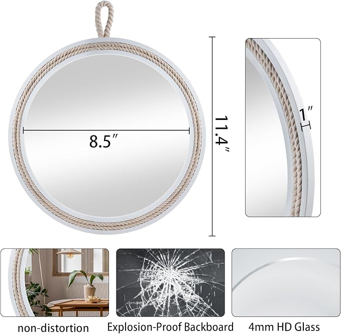 Small Decorative Mirror 11.4'' Round Hanging Mirror - Image 2