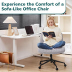 OLIXIS Criss Cross Chair with Wheels Wide Cross Legged Office Desk Vanity Chair - Image 3