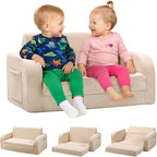 3-in-1 Extra Wide Convertible Kids Couch, Flip Open Toddler Couch to Lounger by LittleDove