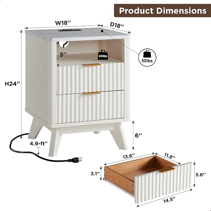 T4TREAM Fluted Nightstand Set of 2 - Image 3