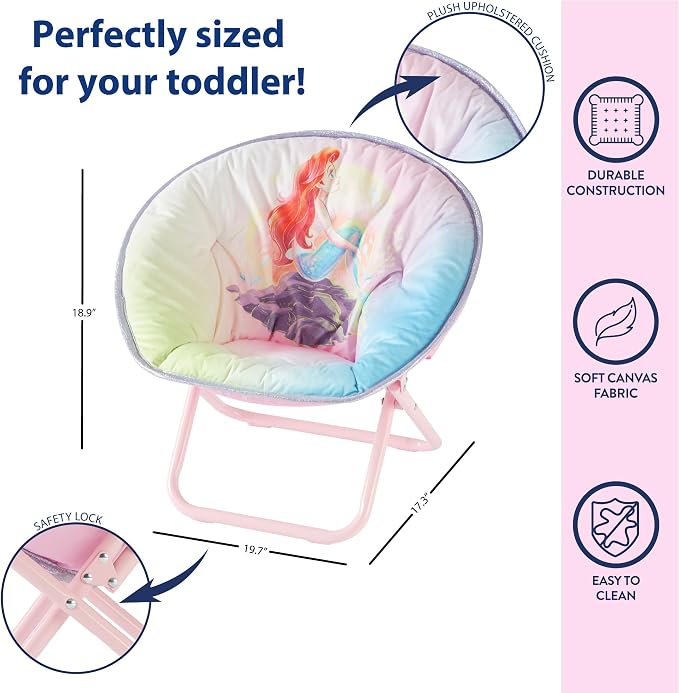 Disney Little Mermaid Toddler Saucer Chair, 19” Folding Kids Chair - Image 3