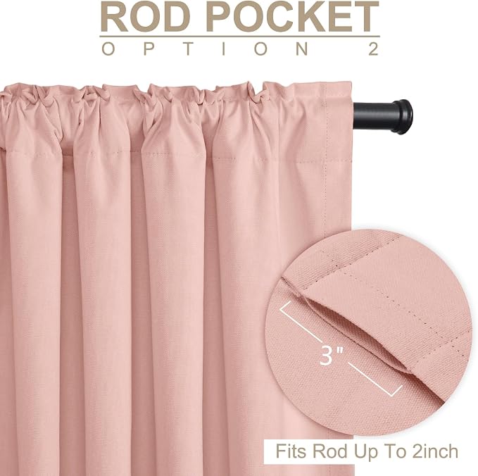 Linen Textured Total Blackout Sliding Door Curtains 90 Inches Long, Blush Pink - Image 4