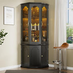Gyfimoie Corner Bar Cabinet w/LED Lights, Tall Modern Wine Cabinet - Image 3