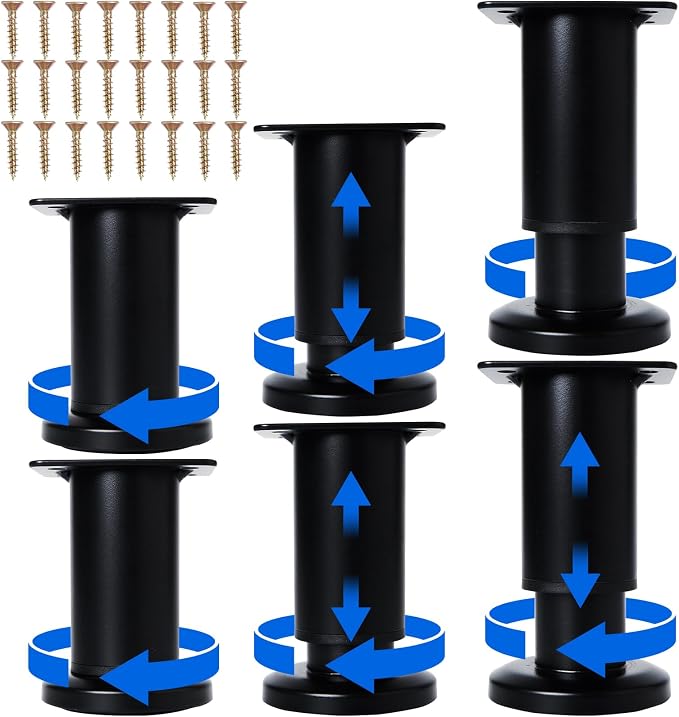 6 Pcs Adjustable Height Furniture Support Legs 3.15-4.72 inch, Metal Heavy Duty by Olldag
