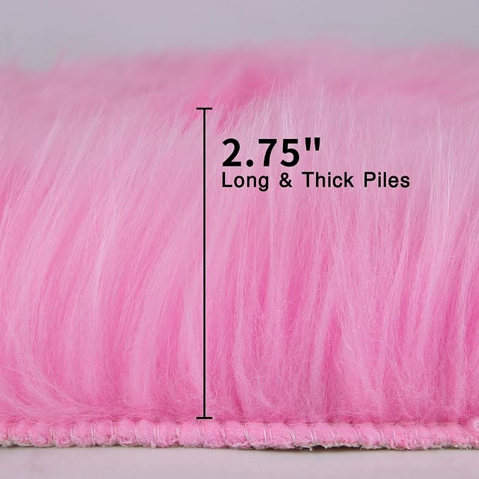 duduta Hot Pink Faux Sheepskin Fur Rug 3x5 ft, Fluffy Carpet Rug | Shag Fuzzy - Image 2