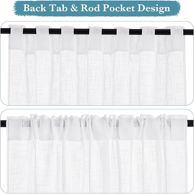RYB HOME White Sheer Curtains 102 inches, Extra Long Ceiling Curtains | Half - Image 2